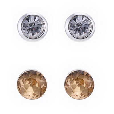 Gold crystal and silver stud earring set